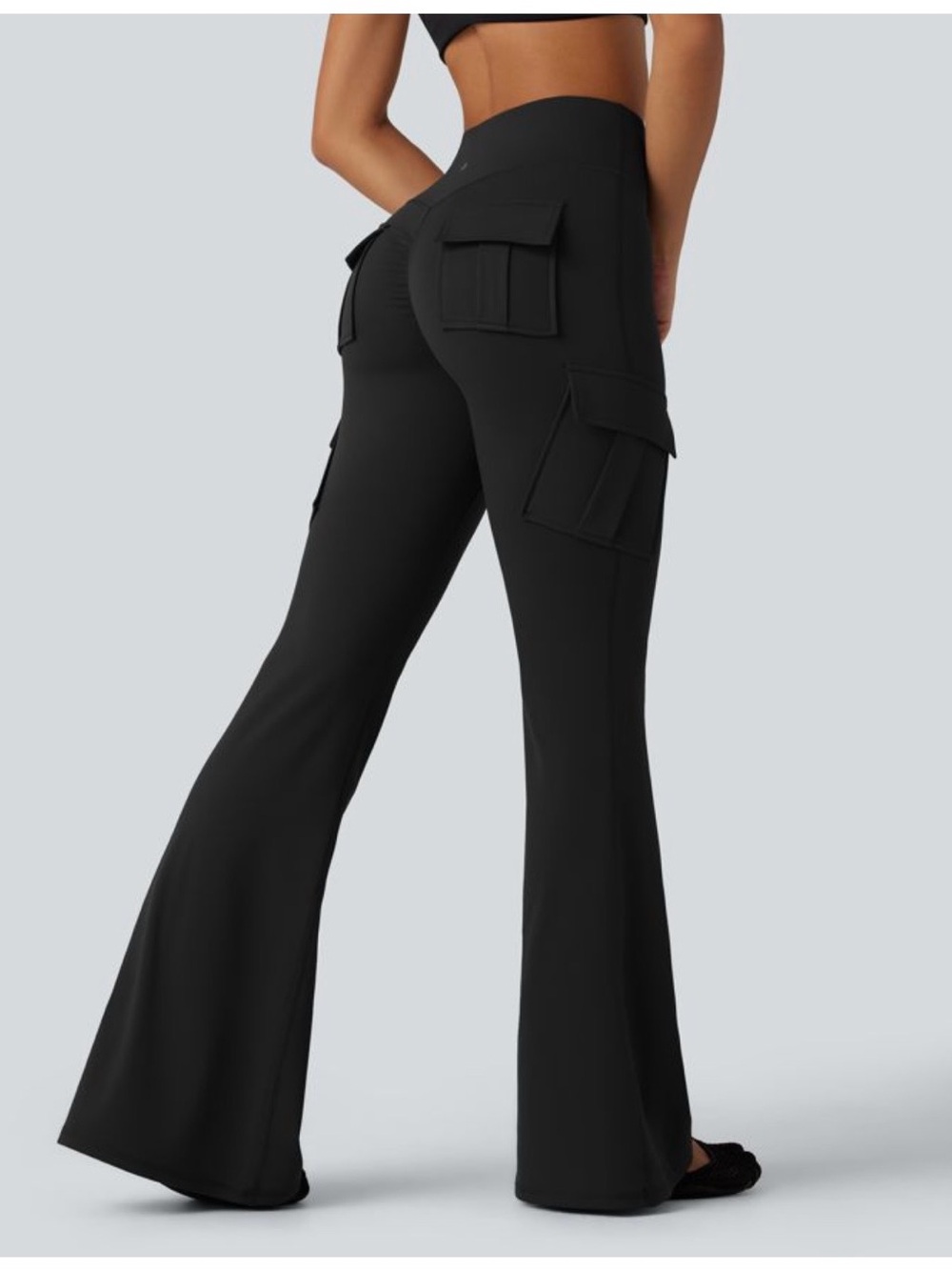 NWT HALARA High-Waist Black Flare Cargo Pants